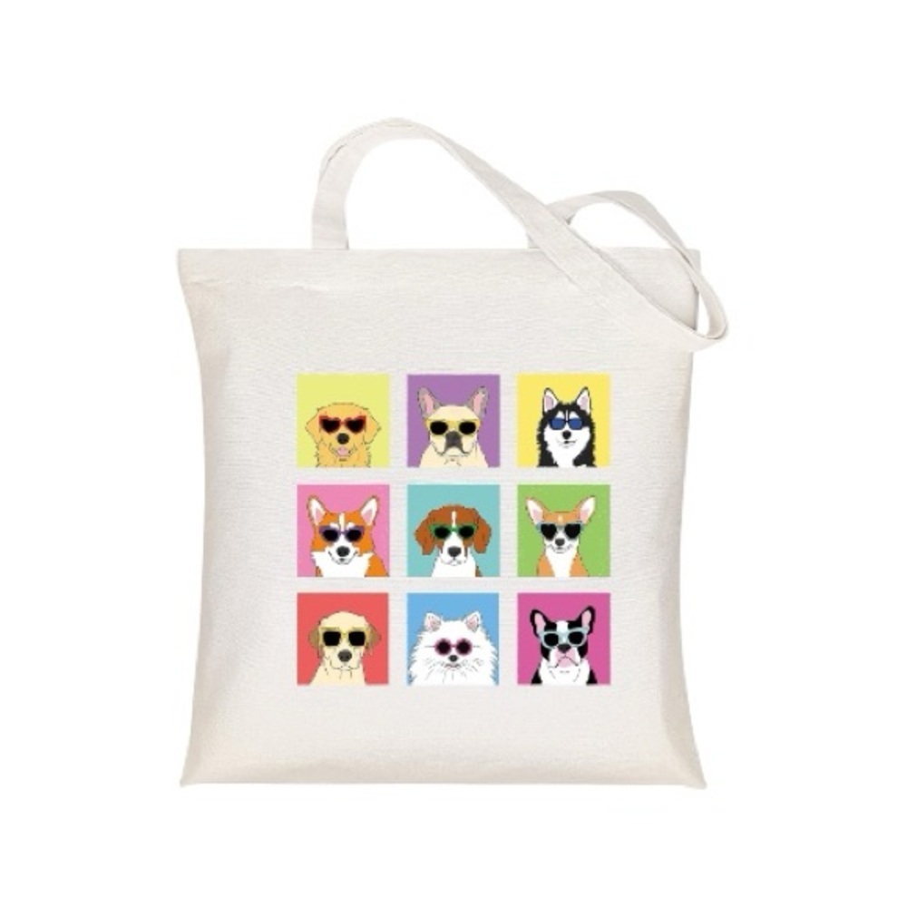 Cute Dog Tote Bag with Sunglasses Funny Pop Art Pet Canvas Bag for Animal Lovers